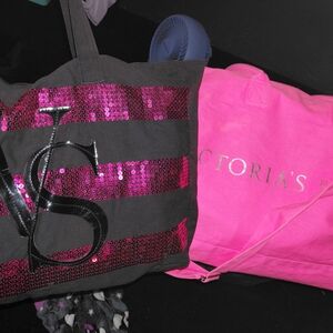 Victoria's Secret Black Tote with Pink Sequins